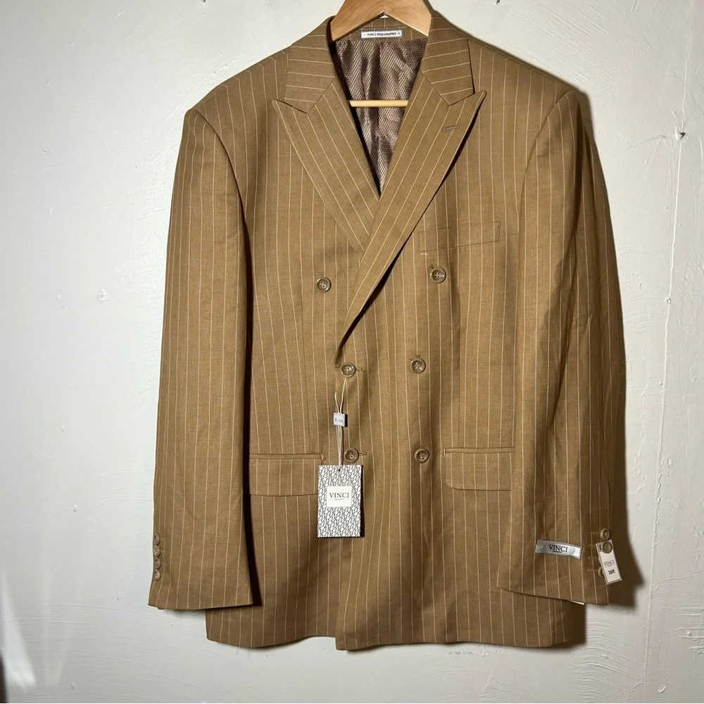 Vinci Philosophy Mens 38r Sport Coat Jacket New Camel Pinstripe